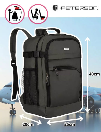 Peterson kelioninė kuprinė, rankinis bagažas „Ryanair“ ir „Wizz Air“, 40 × 25 × 20 cm, khaki