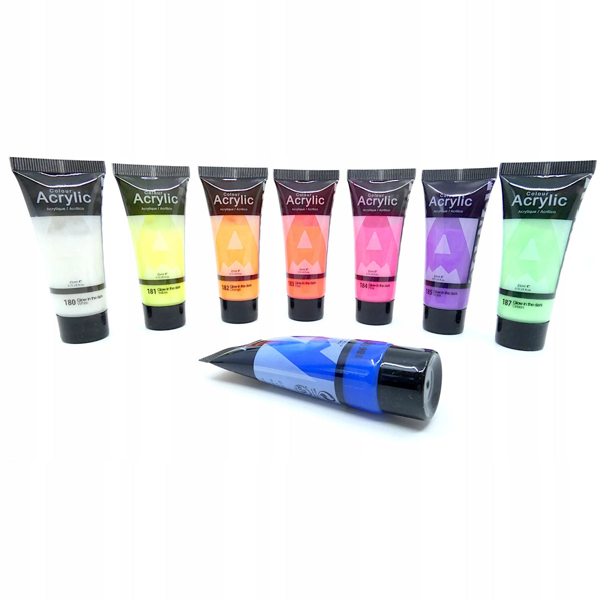 Phoenix akrilinių tamsoje šviečiančių dažų rinkinys, 8 × 21 ml