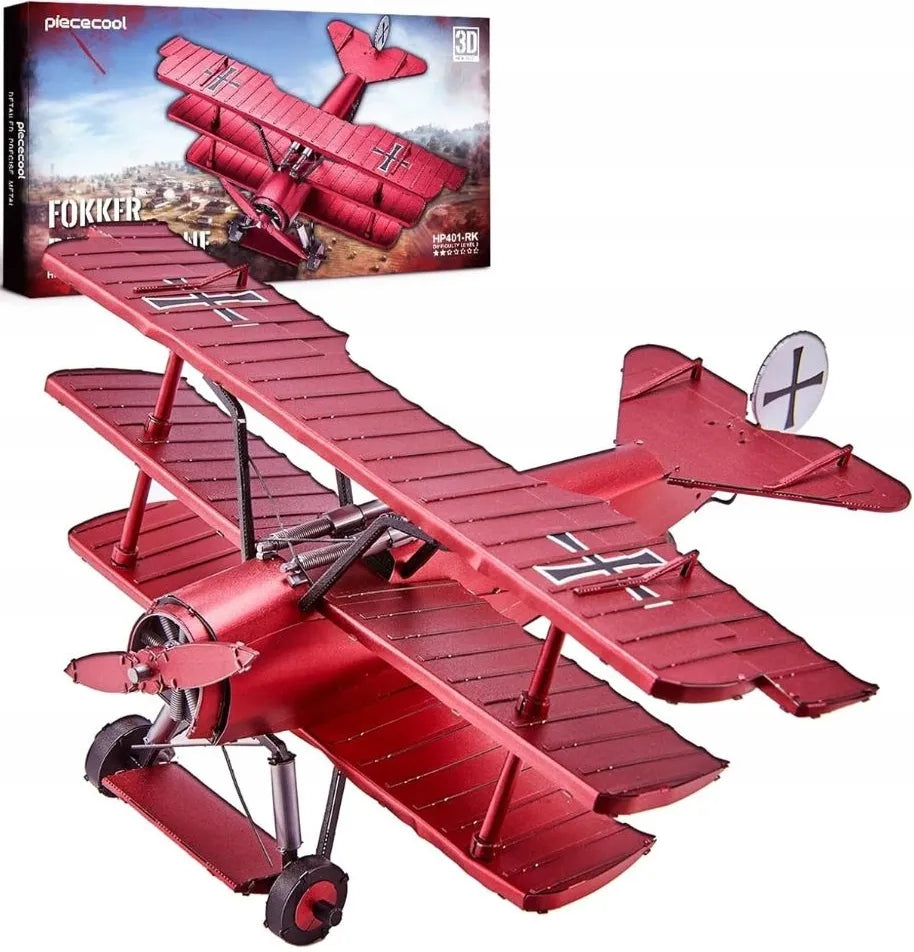 Piececool metalinė 3D dėlionė – lėktuvo „Czerwony Baron“ modelis, dovana