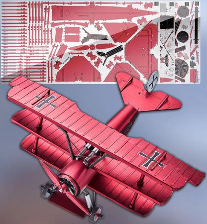 Piececool metalinė 3D dėlionė – lėktuvo „Czerwony Baron“ modelis, dovana