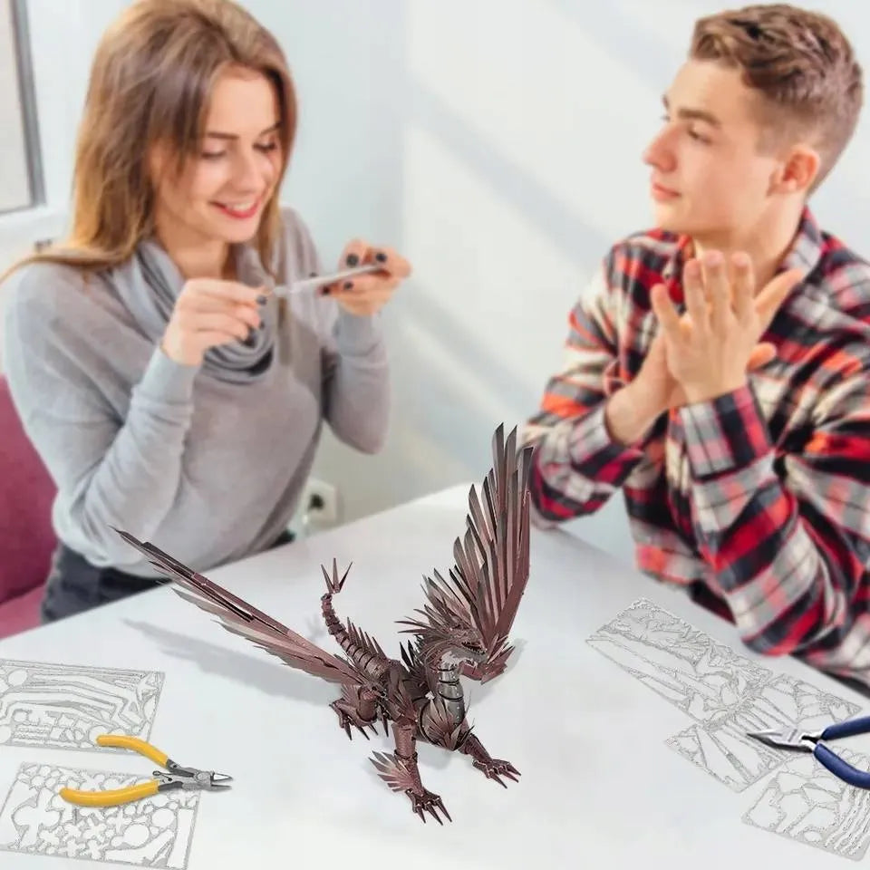 Piececool metalinė 3D dėlionė „Ognisty Smok“, drakono modelis, dovana