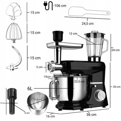 Planetinis virtuvės robotas RETOO CookMaster 5in1, 3200W, su dubeniu, trintuvu ir mėsos malūnėliu
