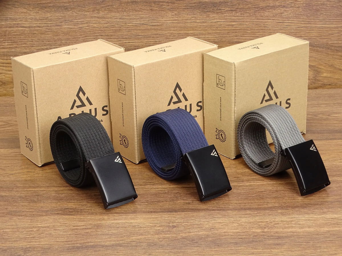 Platus vyriškas „Arius“ tekstilinis diržas džinsams ir šortams, 3 vienetų rinkinys