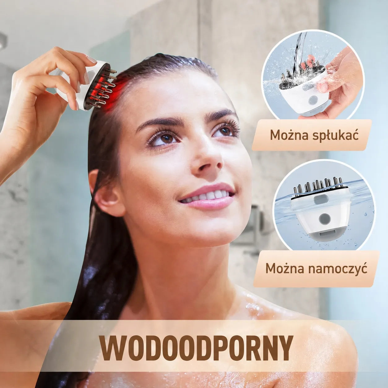 Plaukų masažuoklis aplikatorius su vibracija, dozatoriumi