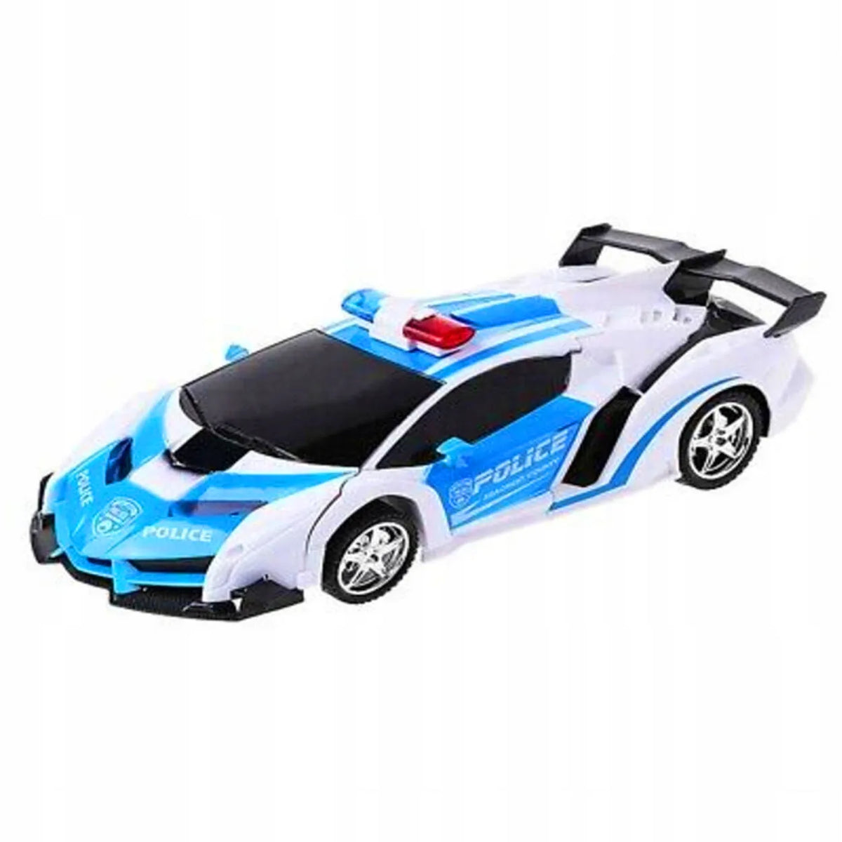 Policijos automobilis-robotas, nuotoliniu būdu valdomas sportinis automobilis