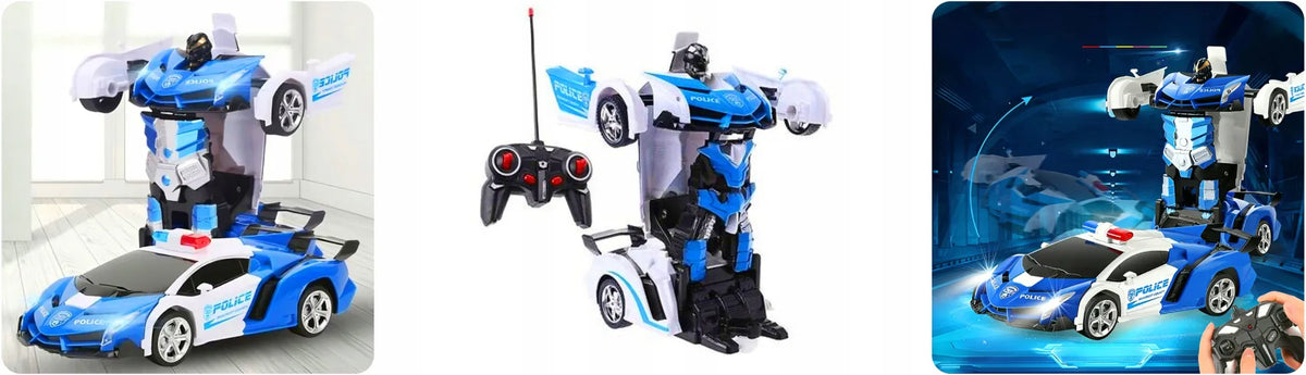 Policijos automobilis-robotas, nuotoliniu būdu valdomas sportinis automobilis
