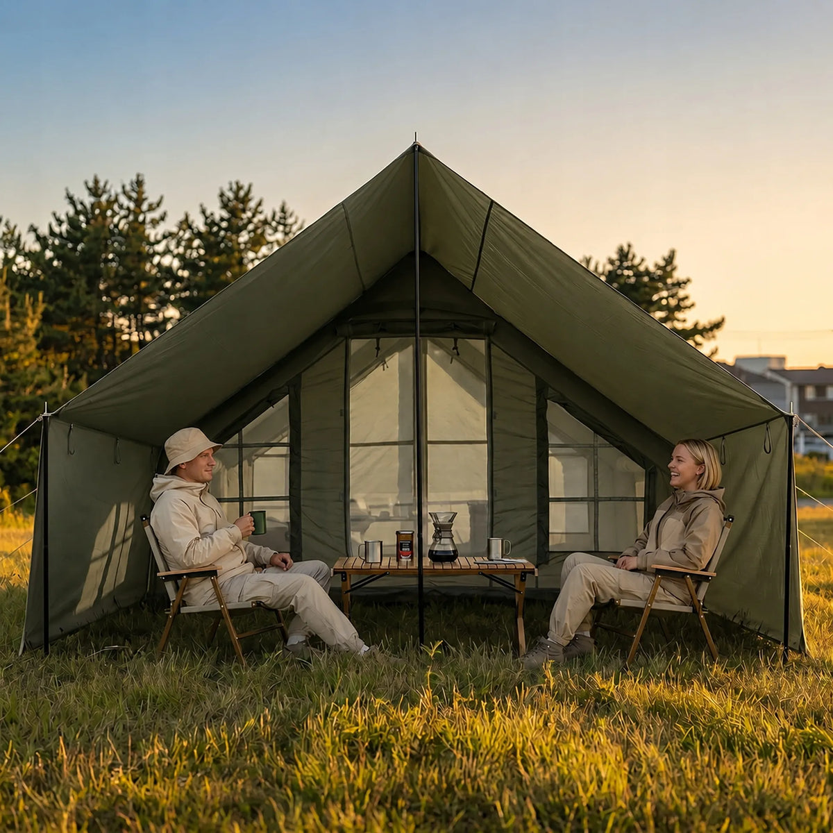 Pripučiama stovyklavimo ir glampingo palapinė Boste AirCab, 4 vietos, su prieangiu ir pompa