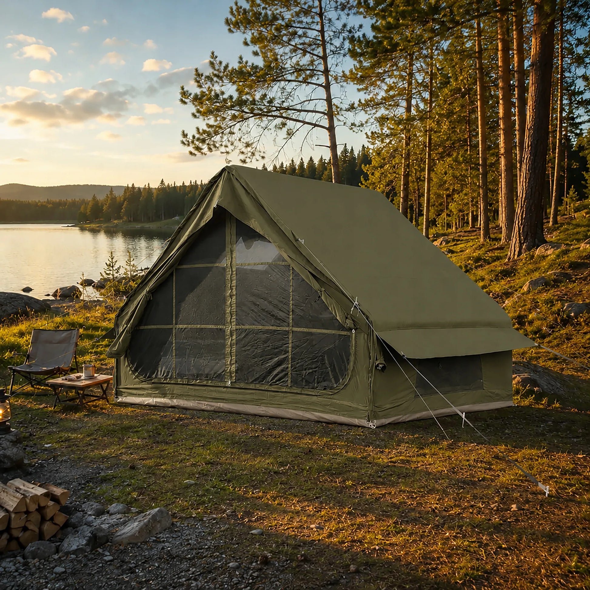Pripučiama stovyklavimo ir glampingo palapinė Boste AirCab, 4 vietos, su prieangiu ir pompa