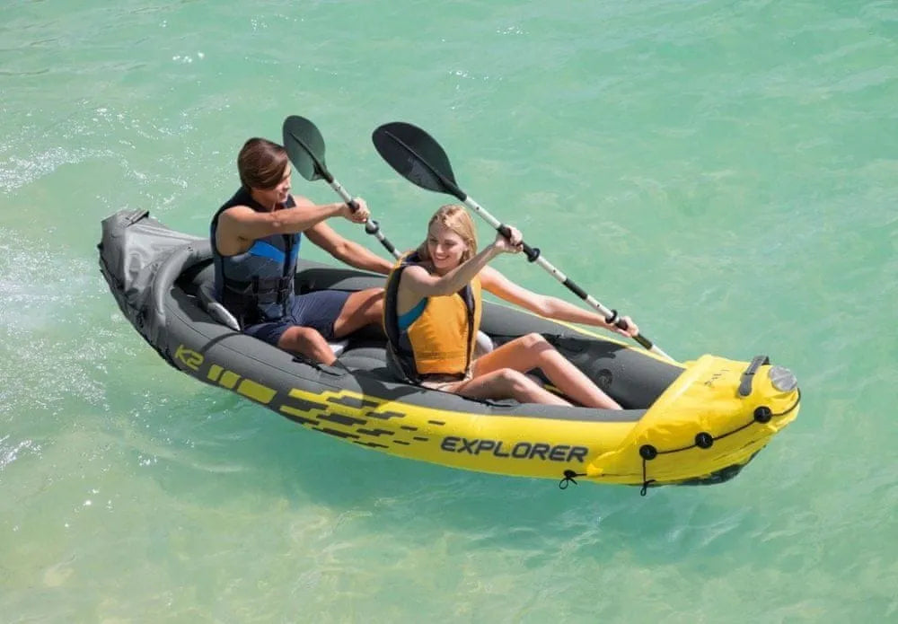 Pripučiamas dvivietis baidarė Intex Explorer K2 312x91x51 cm su irklais, pompa ir krepšiu
