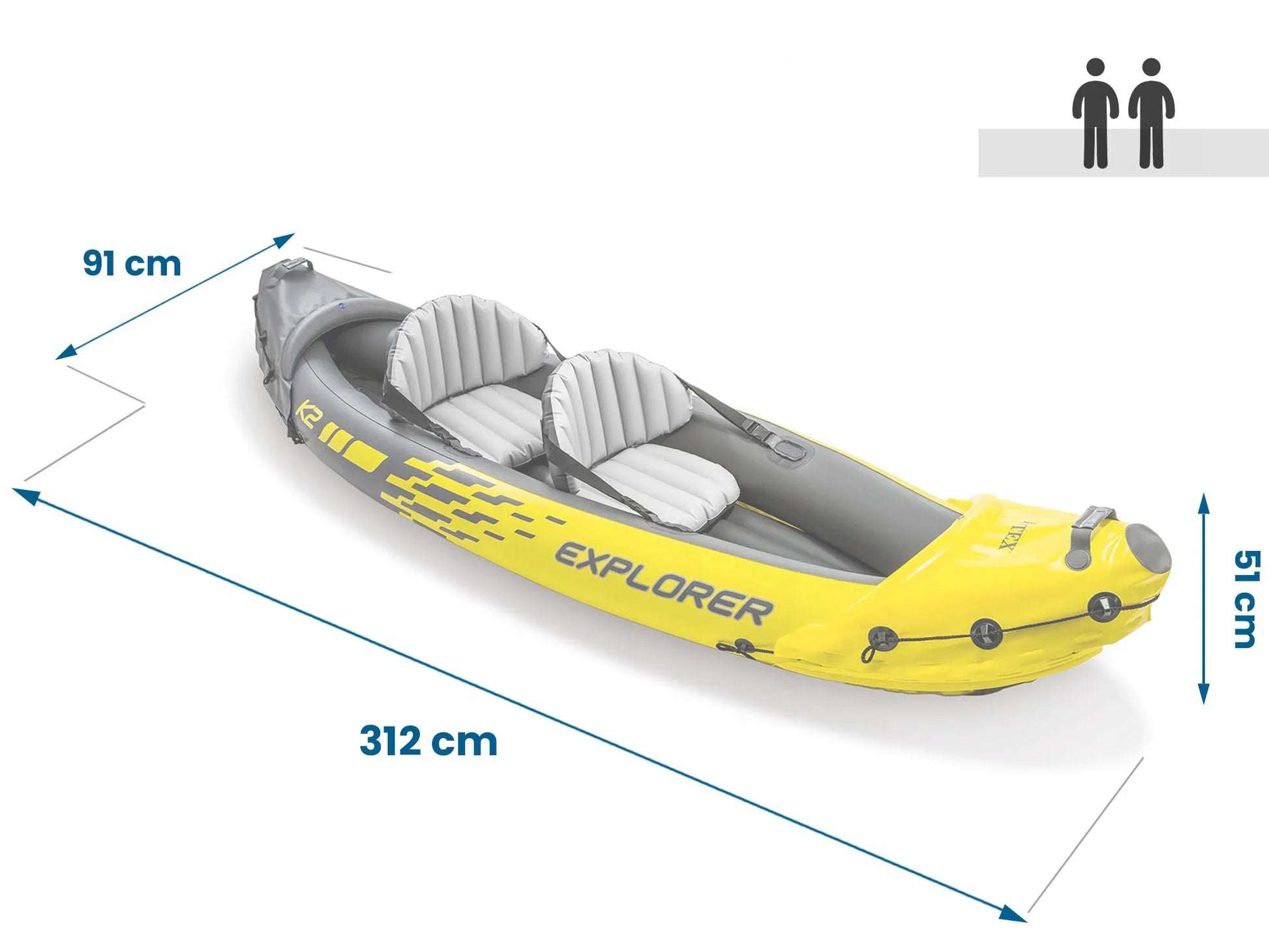 Pripučiamas dvivietis baidarė Intex Explorer K2 312x91x51 cm su irklais, pompa ir krepšiu