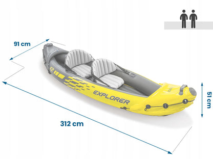 Pripučiamas dvivietis baidarė Intex Explorer K2 312x91x51 cm su irklais, pompa ir krepšiu