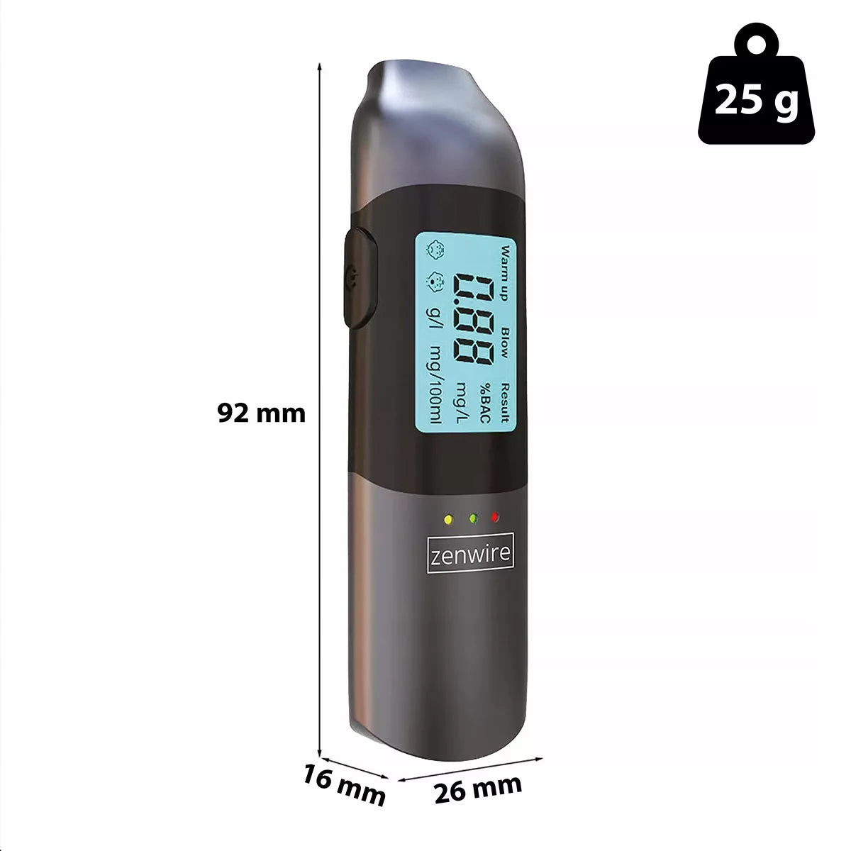 Profesionalus bekontaktis policijos tipo alkotesteris Zenwire MR702, įkraunamas per USB-C