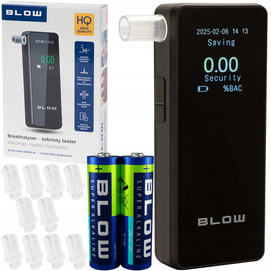 Profesionalus elektrocheminis alkoholio matuoklis BLOW – tikslus alkotesteris + 10 antgalių