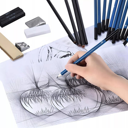 Profesionalus eskizavimo ir piešimo pieštukų rinkinys 32v1 + dėklas