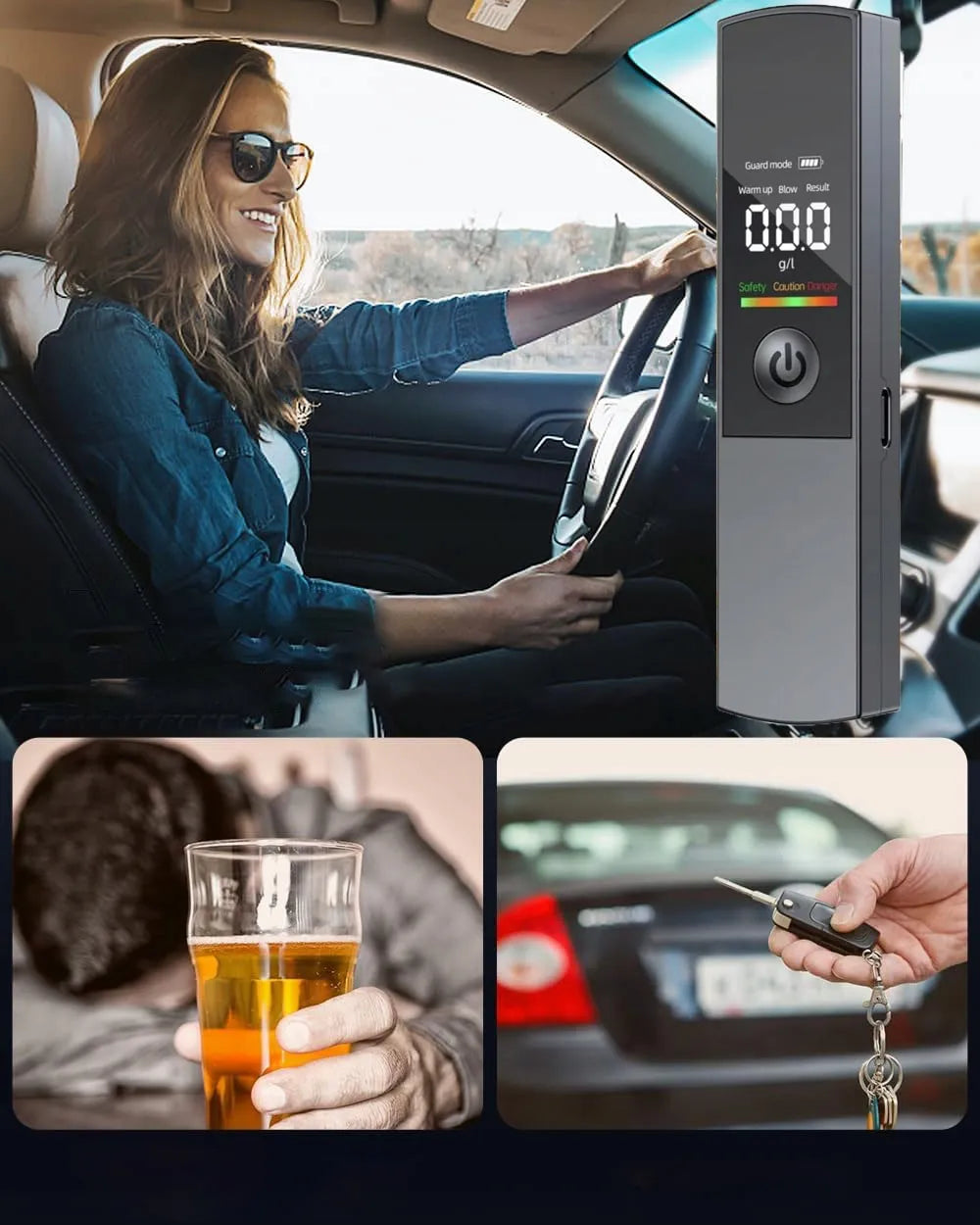 Profesionalus policinis alkotesteris su kandikliais, USB-C įkrovimu ir akumuliatoriumi