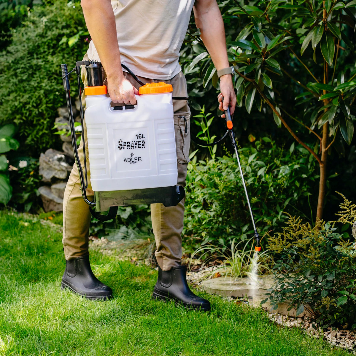Rankinis slėginis kuprinis purkštuvas 16 l, ilgas antgalis 83 cm, žarna 115 cm