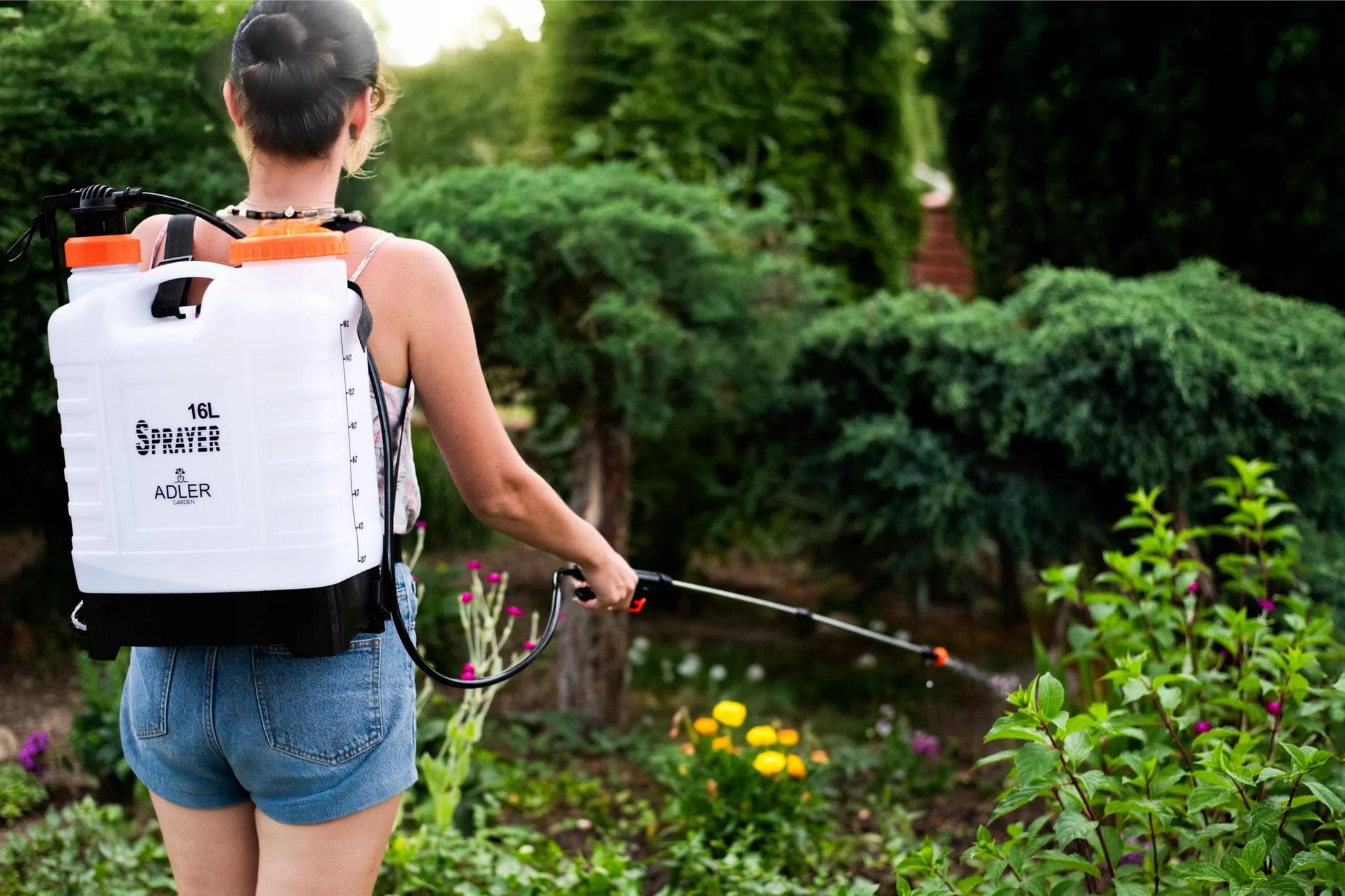 Rankinis slėginis kuprinis purkštuvas 16 l, ilgas antgalis 83 cm, žarna 115 cm