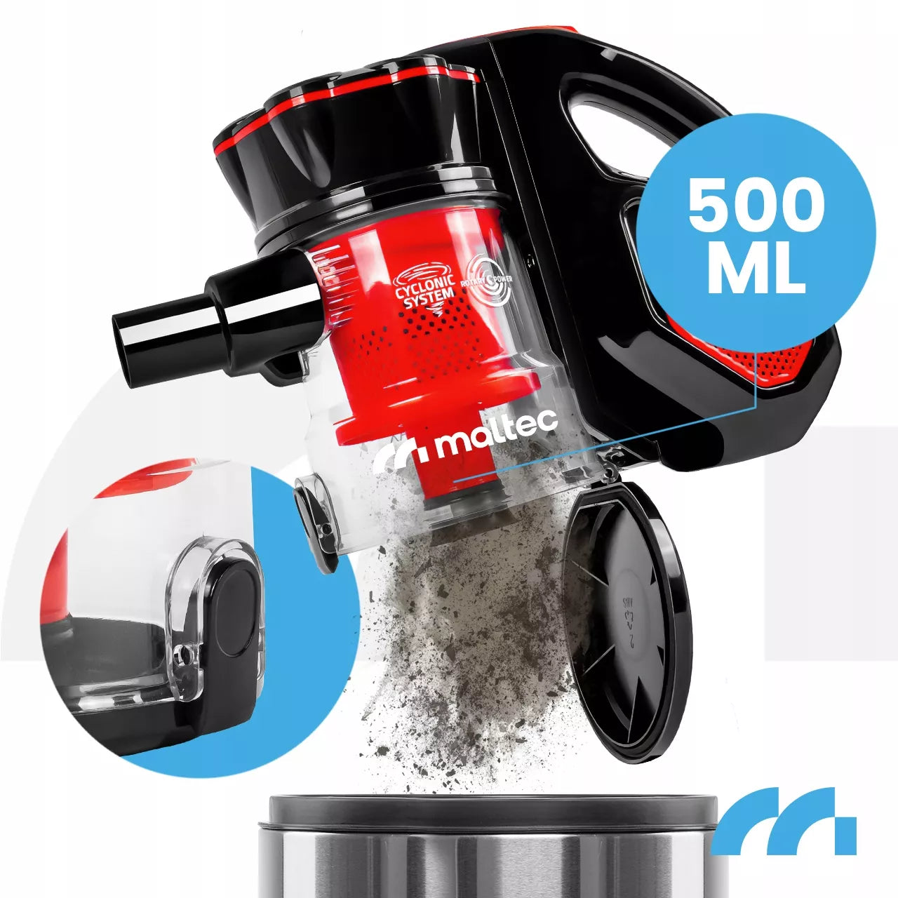 Rankinis vertikalus cikloninis dulkių siurblys Maltec Vertical turbo cyclone 600W 5 viename