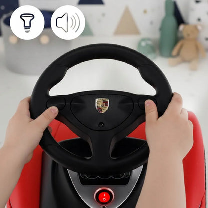 Raudonas vaikiškas paspirtukas-automobiliukas „Porsche Carrera GT“ su šviesomis, „Sun Baby“