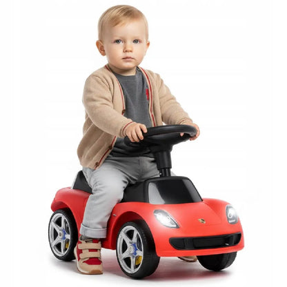Raudonas vaikiškas paspirtukas-automobiliukas „Porsche Carrera GT“ su šviesomis, „Sun Baby“
