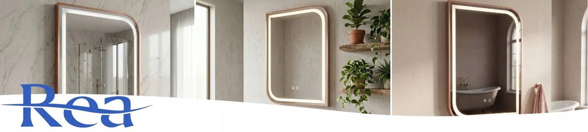 REA Zone 70 vonios veidrodis su LED apšvietimu ir apsauga nuo rasojimo, šlifuoto vario spalvos