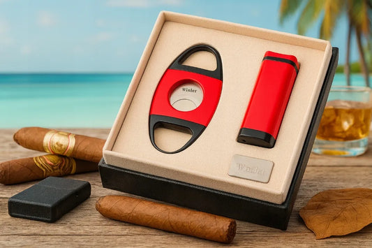 RED žiebtuvėlio ir cigarų pjaustyklės rinkinys