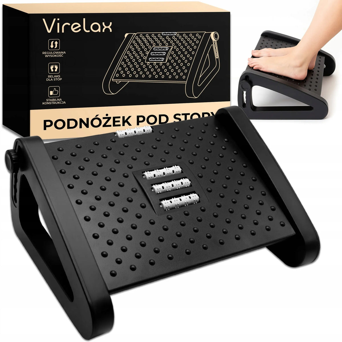 Reguliuojama biuro kojų atrama – platforma pėdoms, 6 padėtys, neslystanti