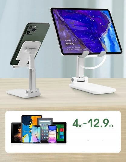 Reguliuojamas sulankstomas stovas planšetei ir telefonui 4-13 col., baltas