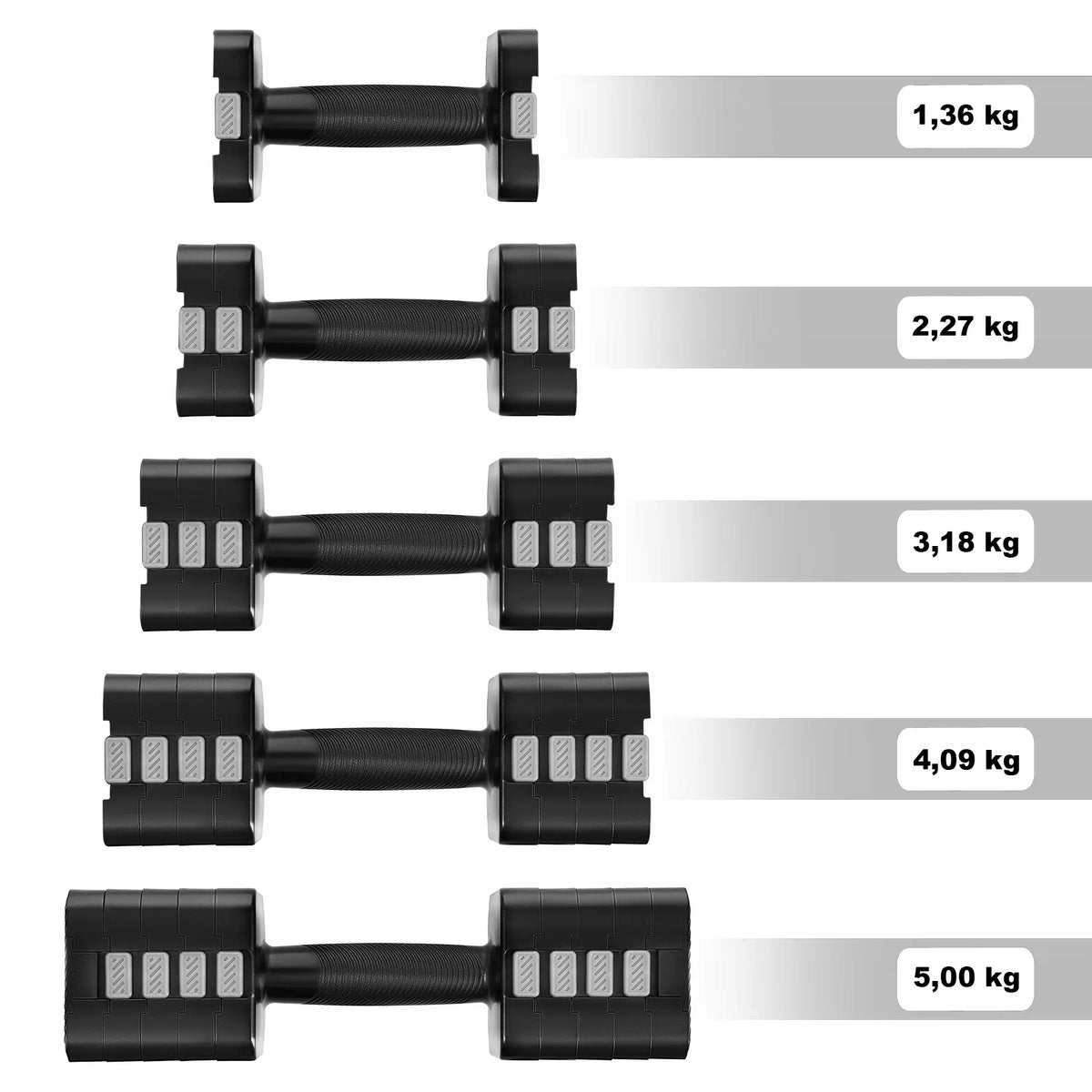 Reguliuojami hanteliai HMS HL02, juodi, 2 × 5 kg, skirti treniruotėms ir sporto salei