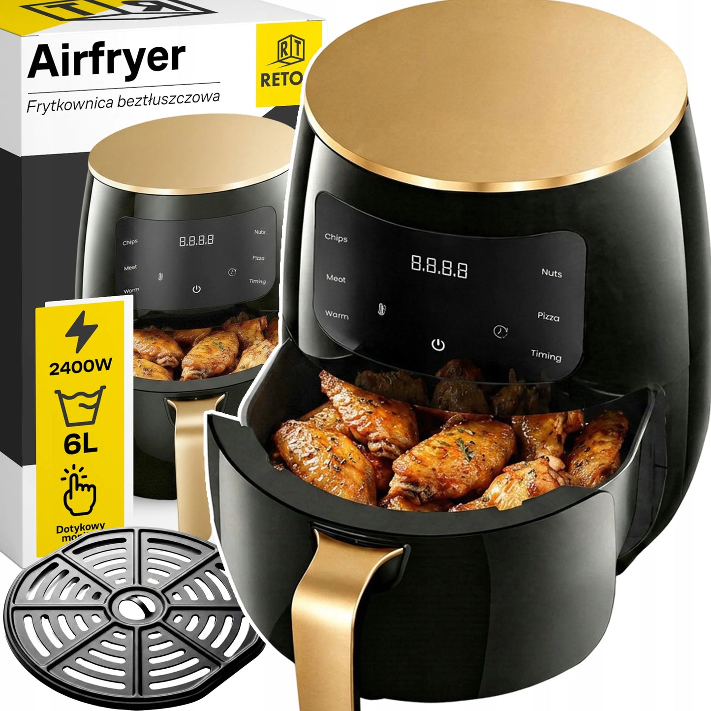 RETOO 2400W 6L gruzdintuvė be riebalų (oro gruzdintuvė)