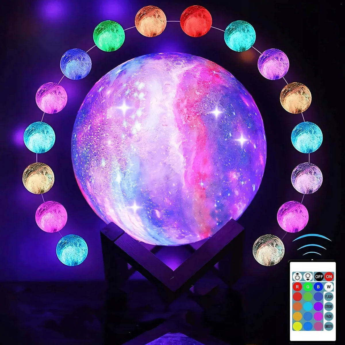RETOO 3D LED naktinė lemputė „Šviečiantis mėnulis“ MOON RGB su pulteliu