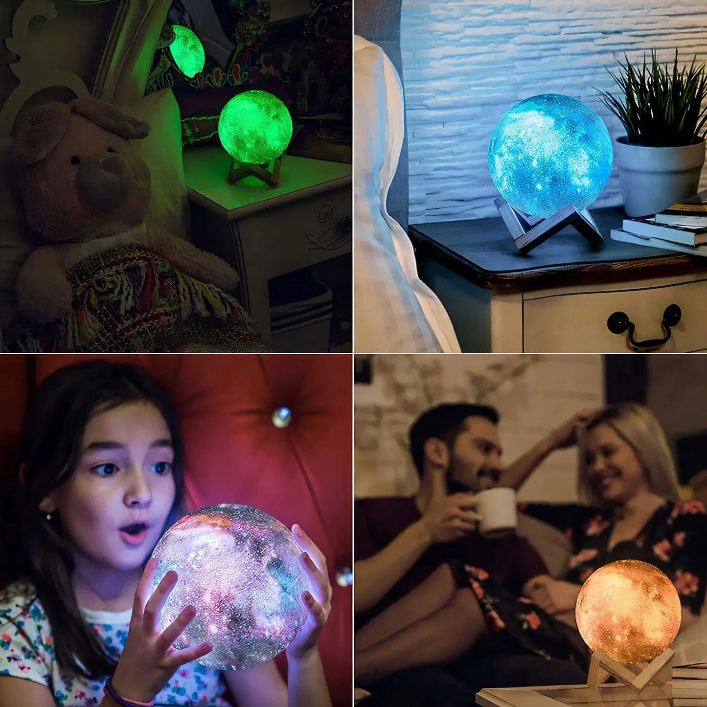 RETOO 3D LED naktinė lemputė „Šviečiantis mėnulis“ MOON RGB su pulteliu