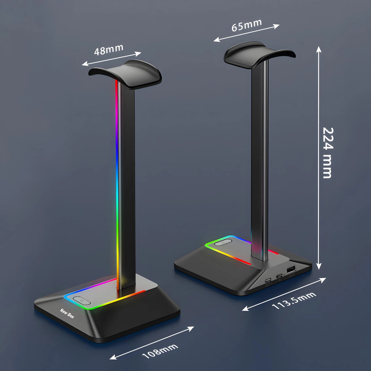 RETOO ausinių stovas, žaidimų laikiklis su RGB LED apšvietimu ir USB šakotuvu