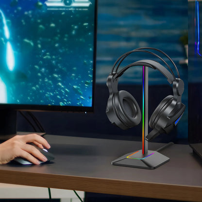RETOO ausinių stovas, žaidimų laikiklis su RGB LED apšvietimu ir USB šakotuvu
