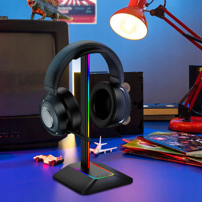 RETOO ausinių stovas, žaidimų laikiklis su RGB LED apšvietimu ir USB šakotuvu