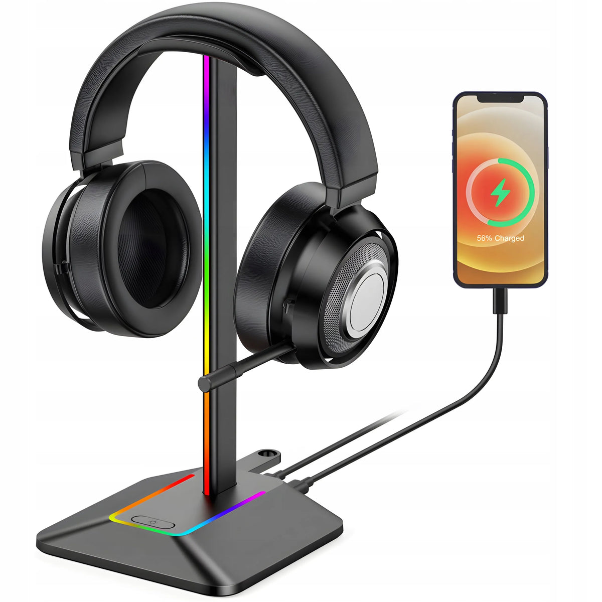 RETOO ausinių stovas, žaidimų laikiklis su RGB LED apšvietimu ir USB šakotuvu