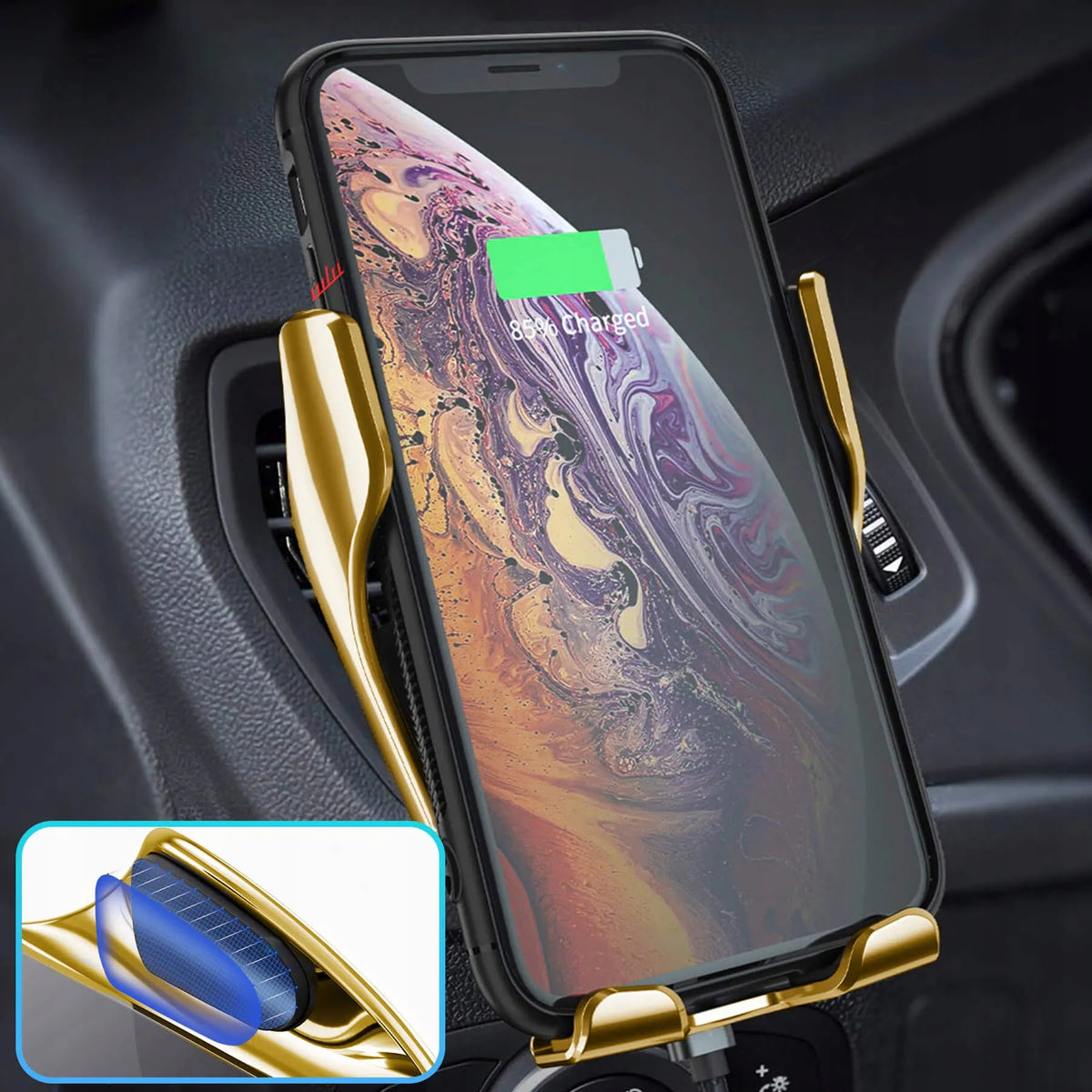 RETOO automobilinis telefono laikiklis ventiliacijos grotelėms su indukciniu įkrovikliu ir kabeliu