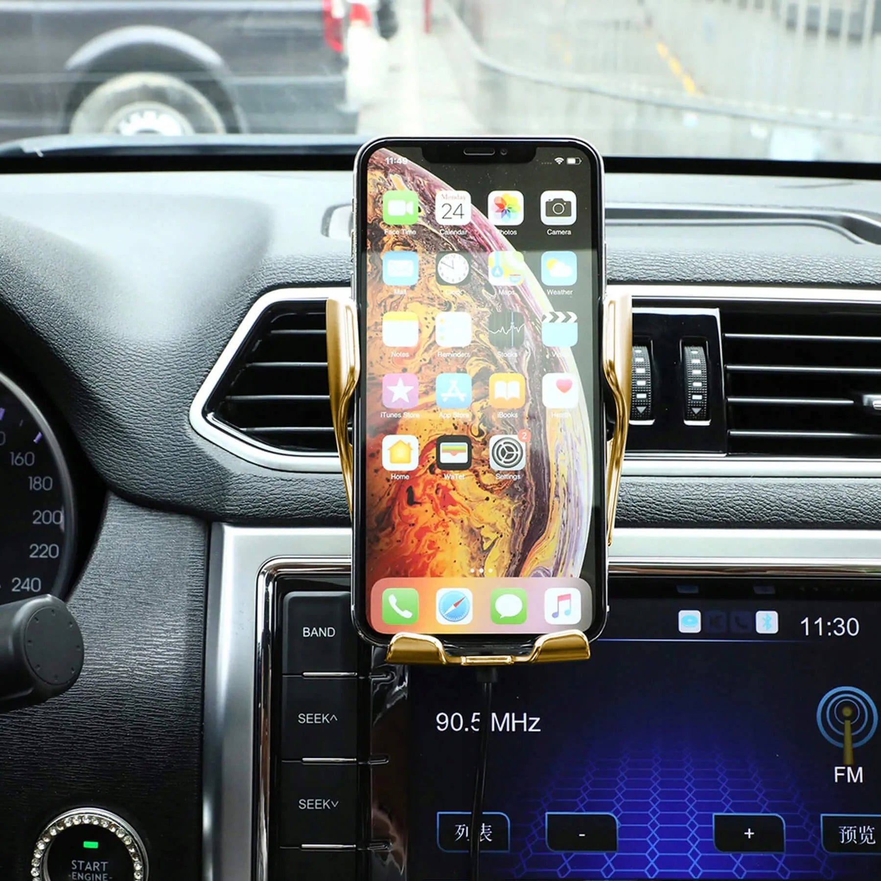 RETOO automobilinis telefono laikiklis ventiliacijos grotelėms su indukciniu įkrovikliu ir kabeliu