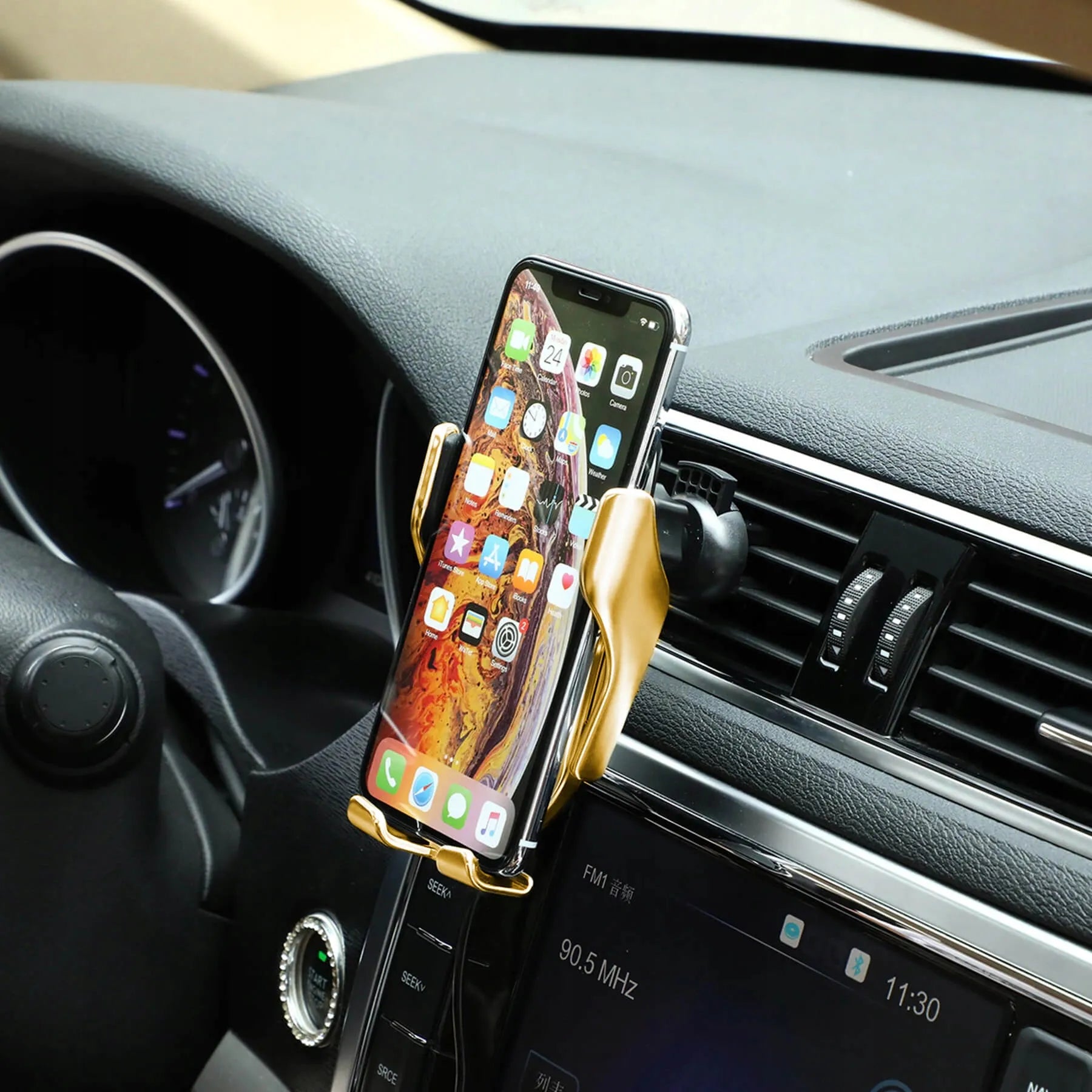 RETOO automobilinis telefono laikiklis ventiliacijos grotelėms su indukciniu įkrovikliu ir kabeliu