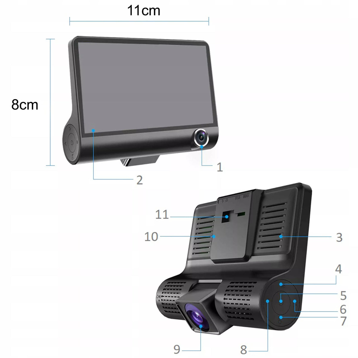 RETOO automobilinis vaizdo registratorius M038 5Mpx 3 kamerų Full HD + galinio vaizdo kamera