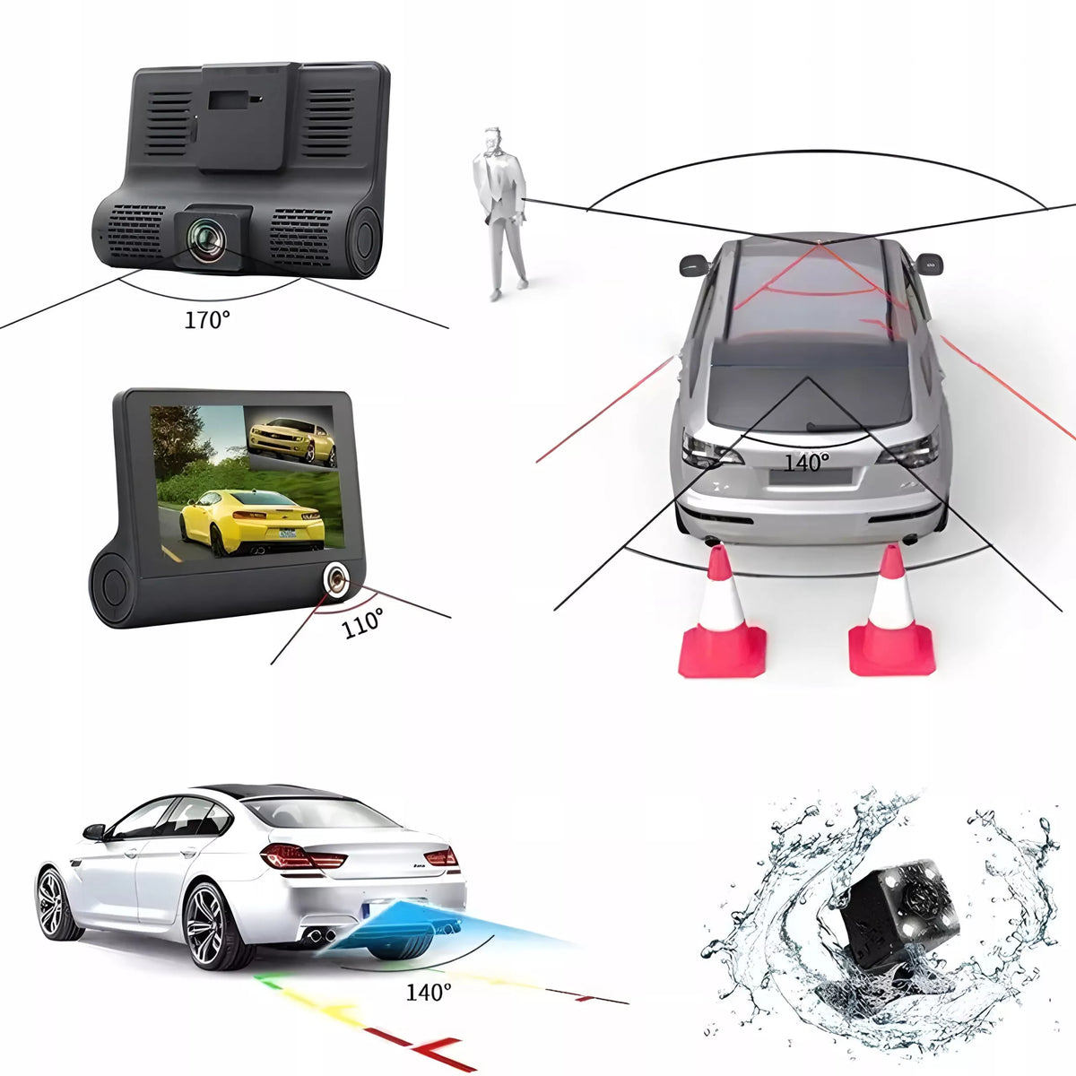 RETOO automobilinis vaizdo registratorius M038 5Mpx 3 kamerų Full HD + galinio vaizdo kamera