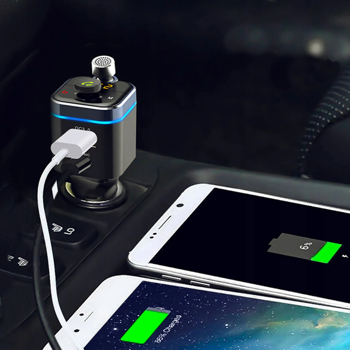 RETOO „Bluetooth FM“ garso siųstuvas, MP3 grotuvas, greitasis USB įkroviklis, SD, LCD, QC3.0, RGB