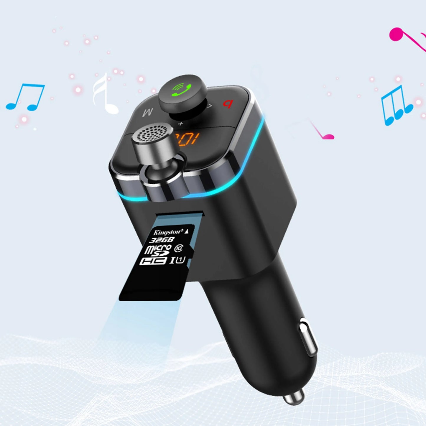 RETOO „Bluetooth“ garso FM MP3 siųstuvas + greitasis USB SD LCD QC3.0 RGB įkroviklis