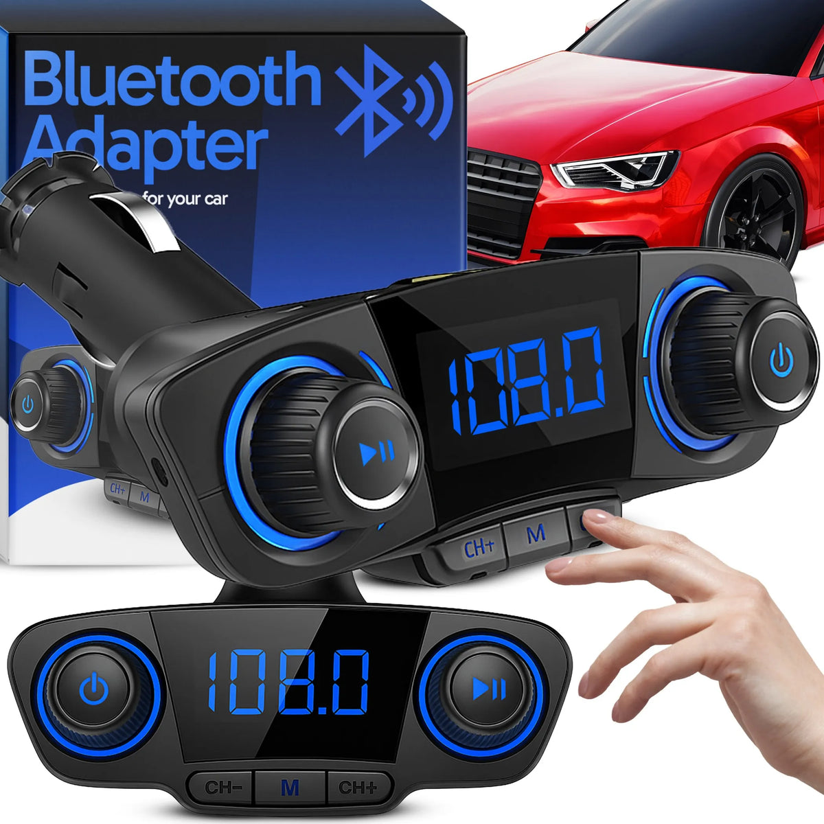 RETOO BT06 daugiafunkcis automobilinis FM siųstuvas, Bluetooth 5.0, USB, ekranas