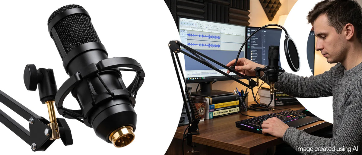 RETOO ER1189 kondensatorinis studijinis USB mikrofonas su stovu ir pop filtru
