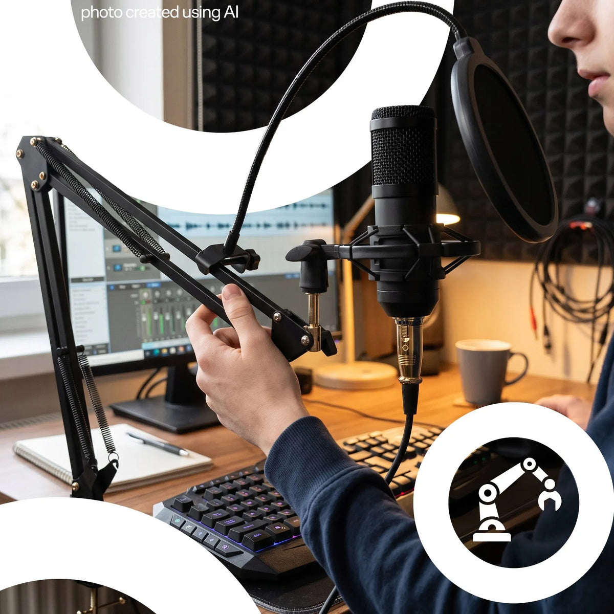 RETOO ER1189 kondensatorinis studijinis USB mikrofonas su stovu ir pop filtru