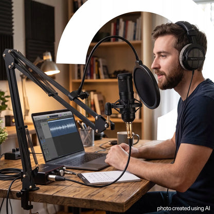 RETOO ER1189 kondensatorinis studijinis USB mikrofonas su stovu ir pop filtru