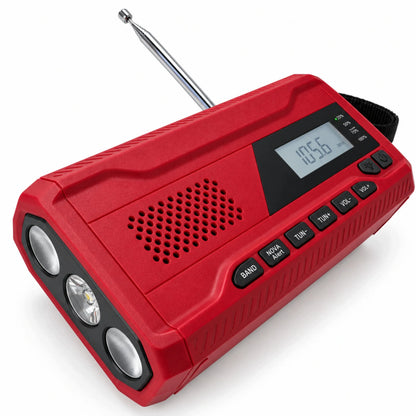 RETOO ER1283 avarinis radijas AM/FM su saulės skydeliu, rankine rankenėle, powerbanku ir žibintuvėliu