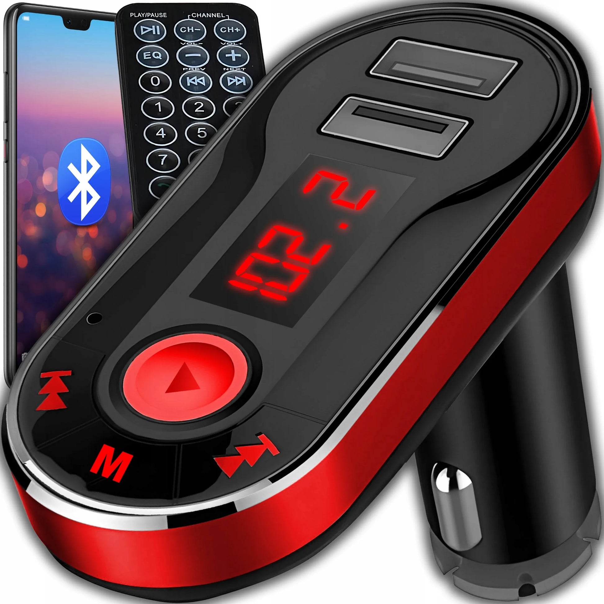 RETOO FM siųstuvas Bluetooth MP3 įkroviklis 2xUSB SD LCD laisvų rankų įranga + pultelis