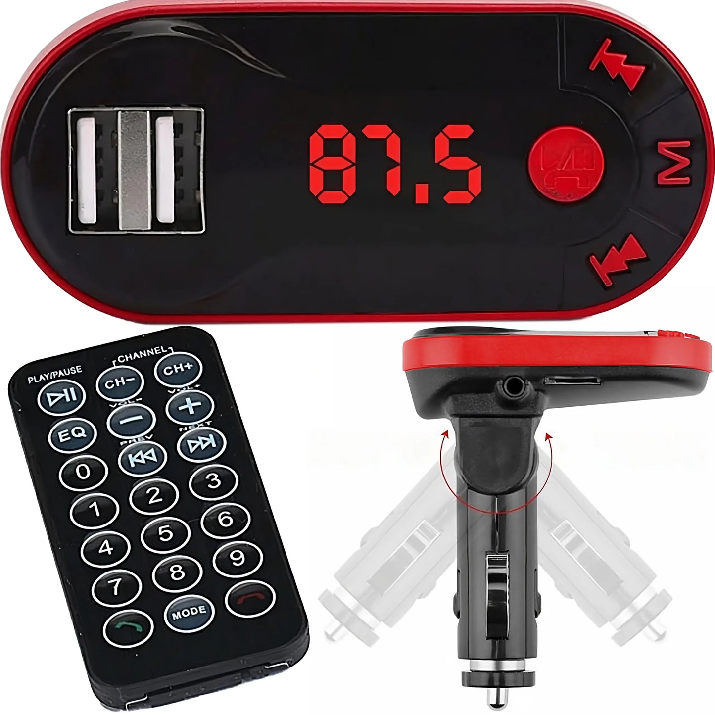RETOO FM siųstuvas Bluetooth MP3 įkroviklis 2xUSB SD LCD laisvų rankų įranga + pultelis